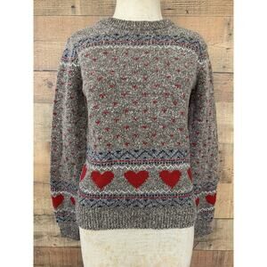Vintage 1970s Collage Novelty Heart Knit Sweater Sz S